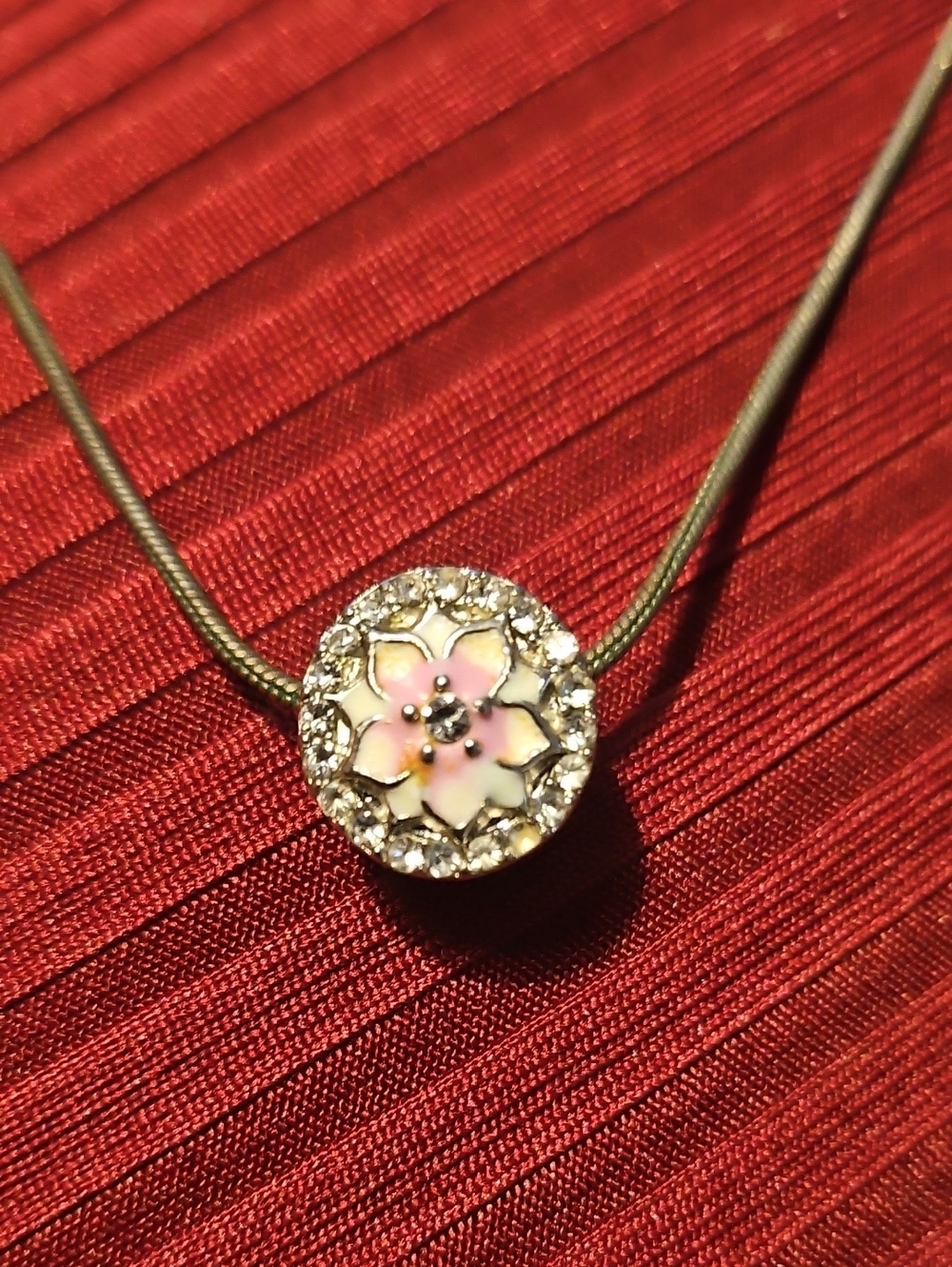 Delicate Pink Flower Crystal Pendant Necklace